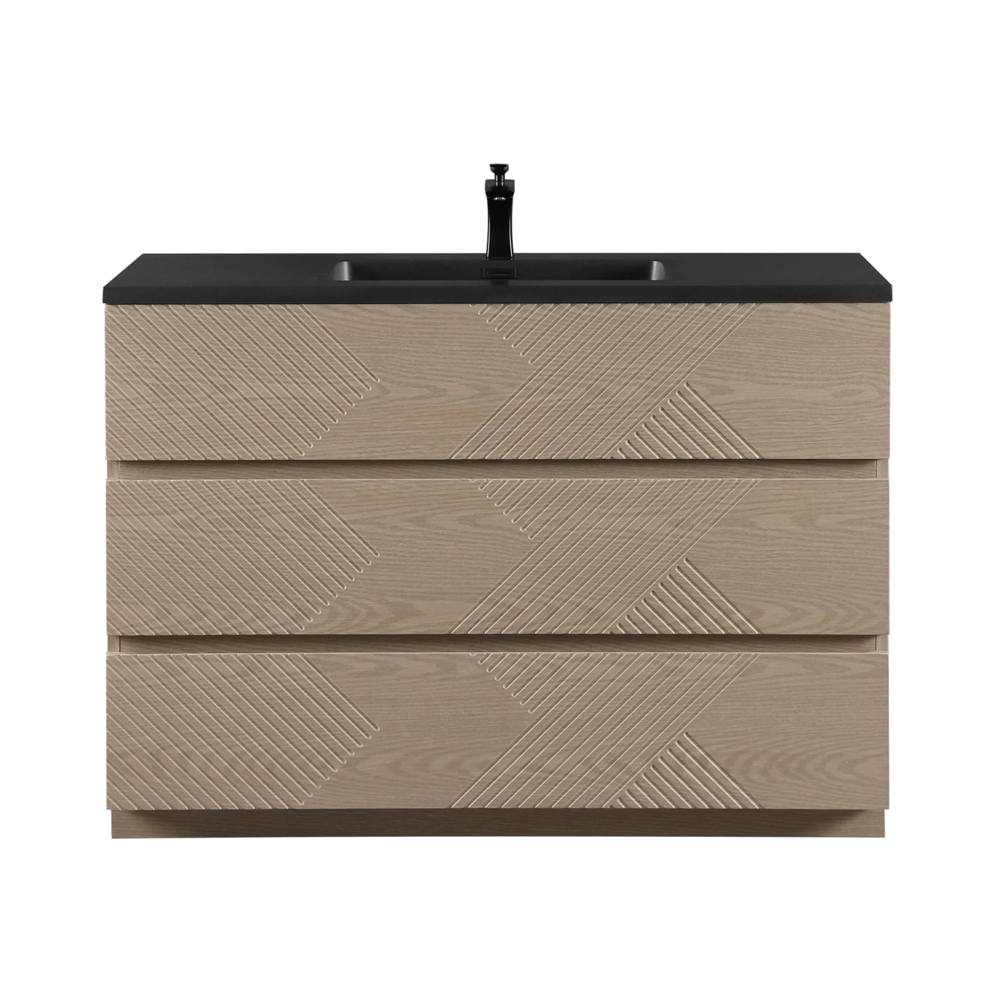 48" Taupe Oak Freestanding Vanity with Black Engineered Quartz Countertop-Migration_Bathroom Vanities-DECOROLALA