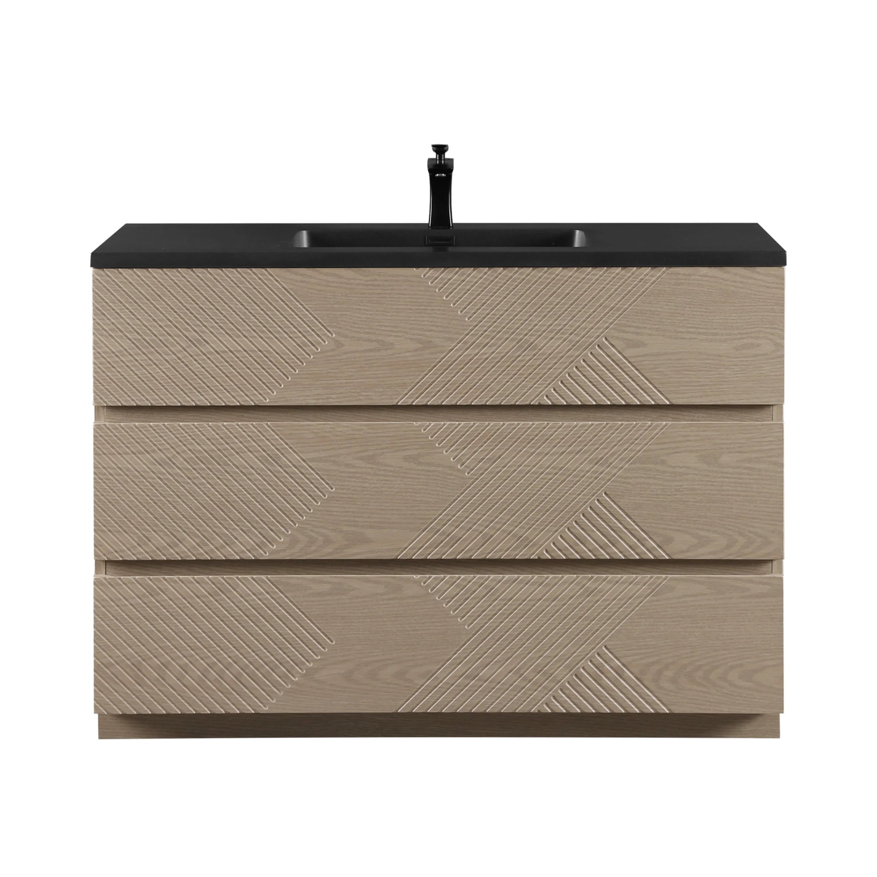 48" Taupe Oak Freestanding Vanity with Black Engineered Quartz Countertop-Migration_Bathroom Vanities-DECOROLALA