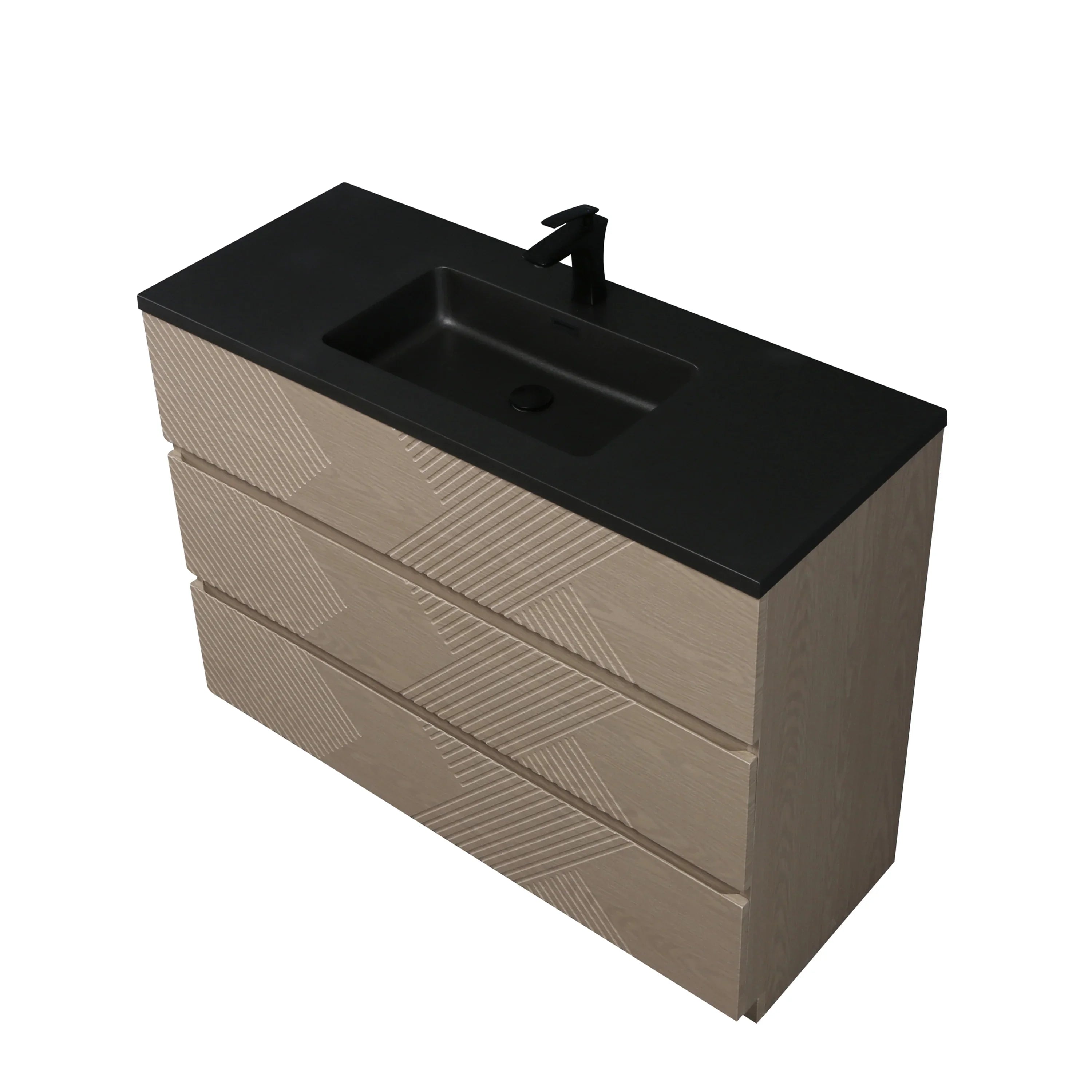 48" Taupe Oak Freestanding Vanity with Black Engineered Quartz Countertop-Migration_Bathroom Vanities-DECOROLALA