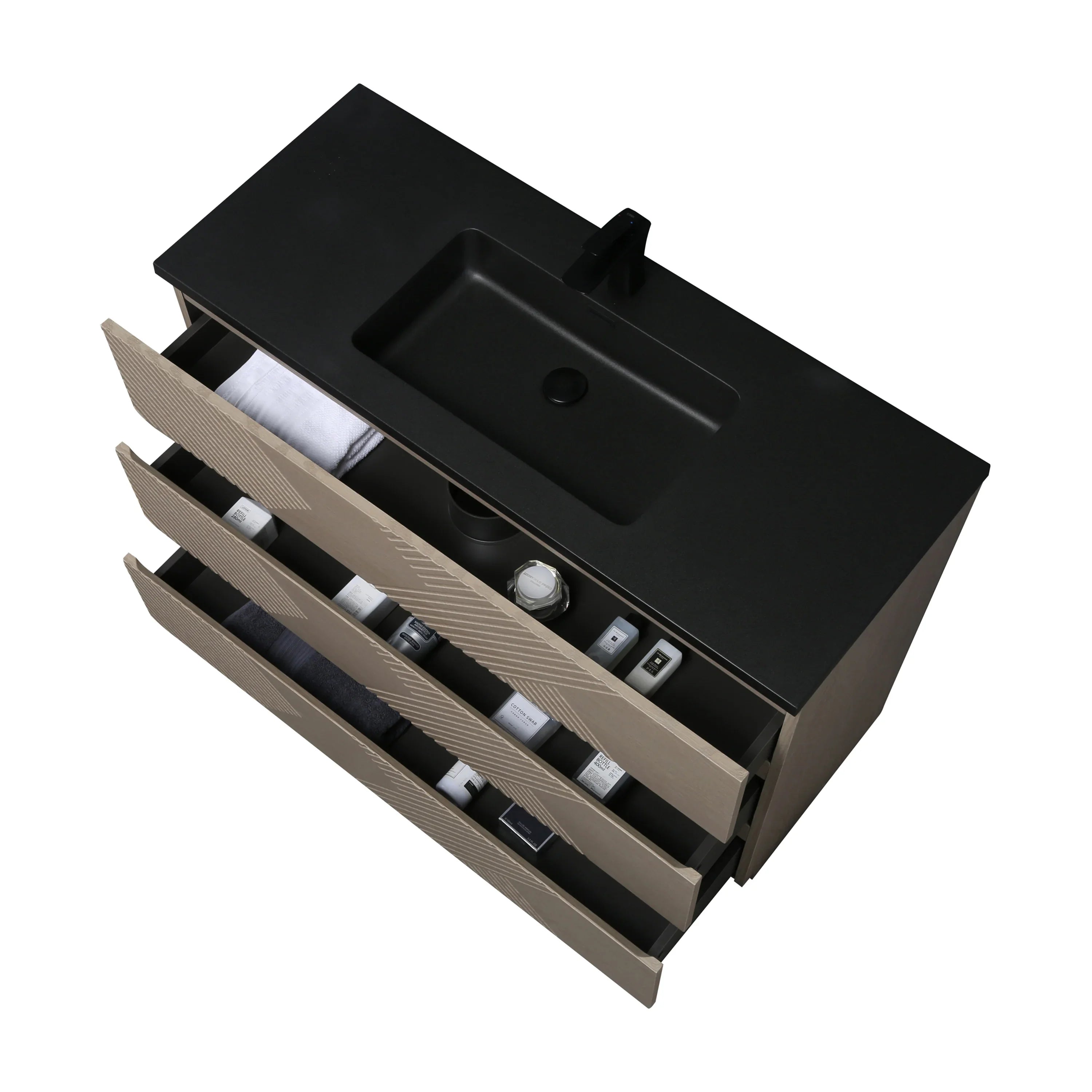 48" Taupe Oak Freestanding Vanity with Black Engineered Quartz Countertop-Migration_Bathroom Vanities-DECOROLALA