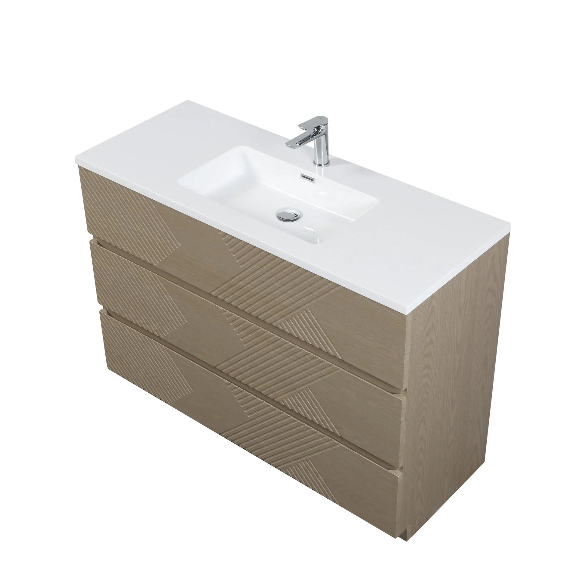 48" Taupe Oak Freestanding Vanity with White Polymarble Countertop-Migration_Bathroom Vanities-DECOROLALA