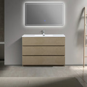 48" Taupe Oak Freestanding Vanity with White Polymarble Countertop-Migration_Bathroom Vanities-DECOROLALA