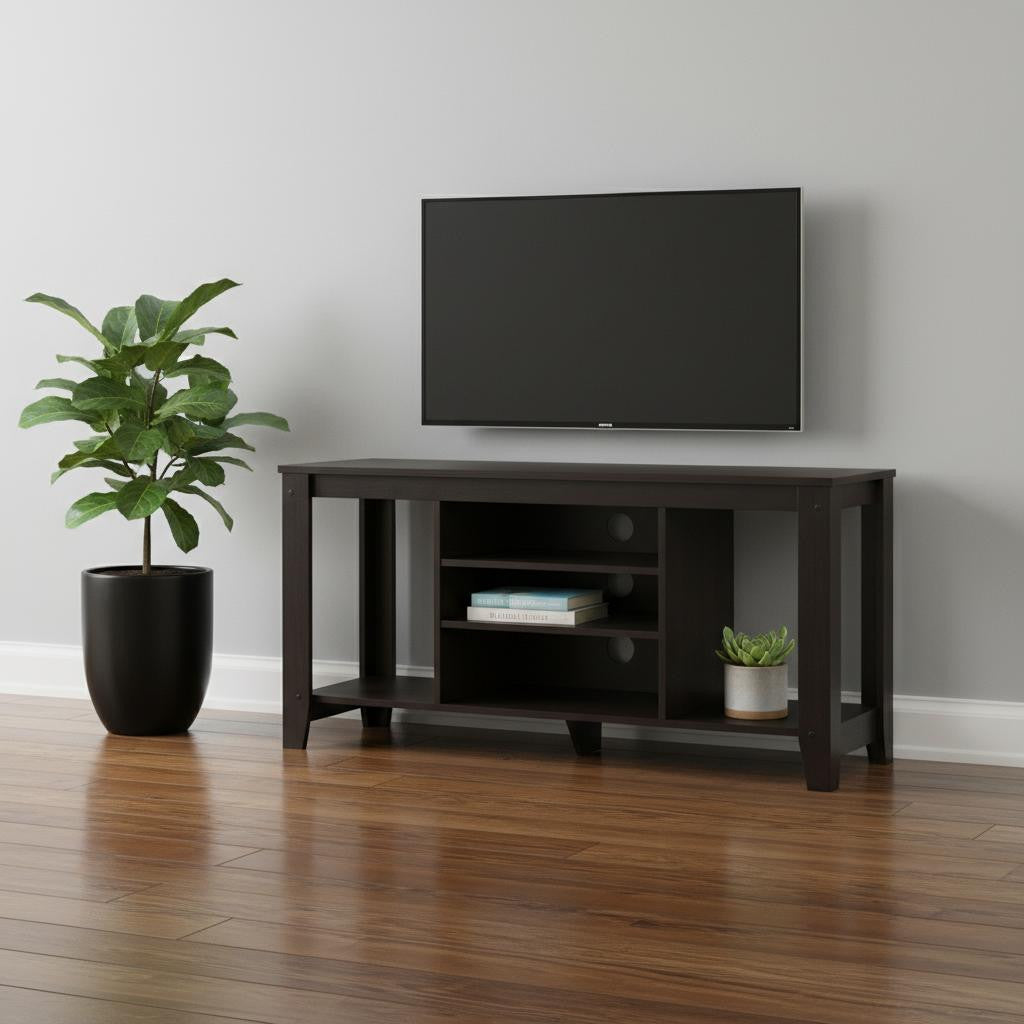 48" Taupe Wood Open Shelving TV Stand-TV Stands-DECOROLALA