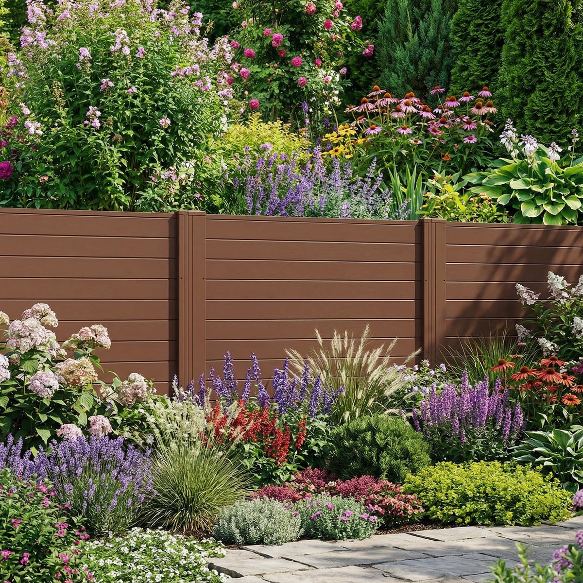 48" W x 48" H Outdoor Privacy Fence Screen Air Conditioner Fence with Galvanized Metal Ground Stakes-Brown-Outdoor Privacy Screens-DECOROLALA