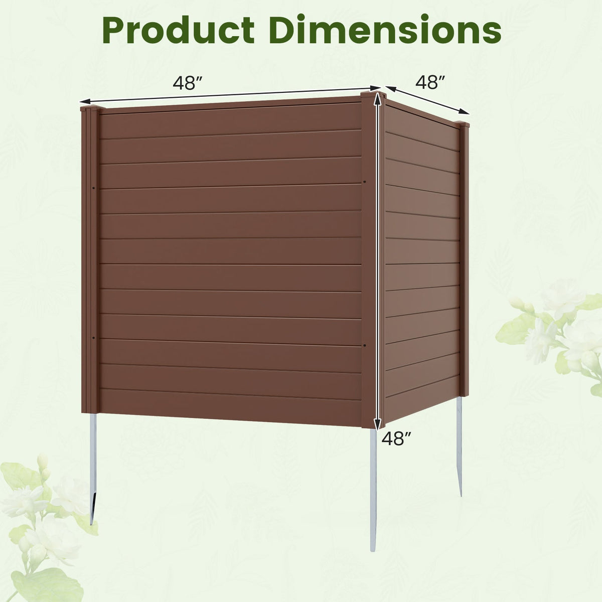 48" W x 48" H Outdoor Privacy Fence Screen Air Conditioner Fence with Galvanized Metal Ground Stakes-Brown-Outdoor Privacy Screens-DECOROLALA