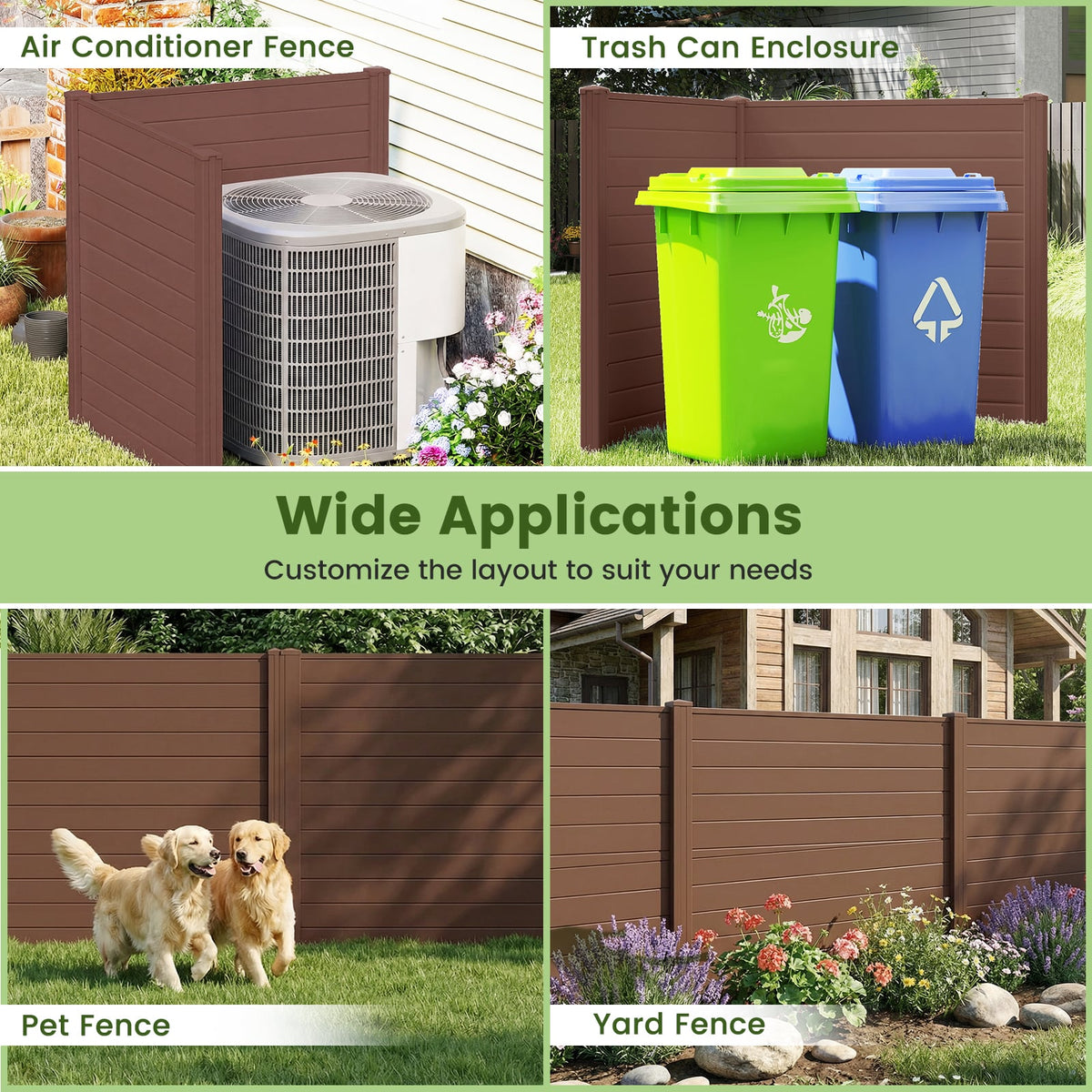 48" W x 48" H Outdoor Privacy Fence Screen Air Conditioner Fence with Galvanized Metal Ground Stakes-Brown-Outdoor Privacy Screens-DECOROLALA