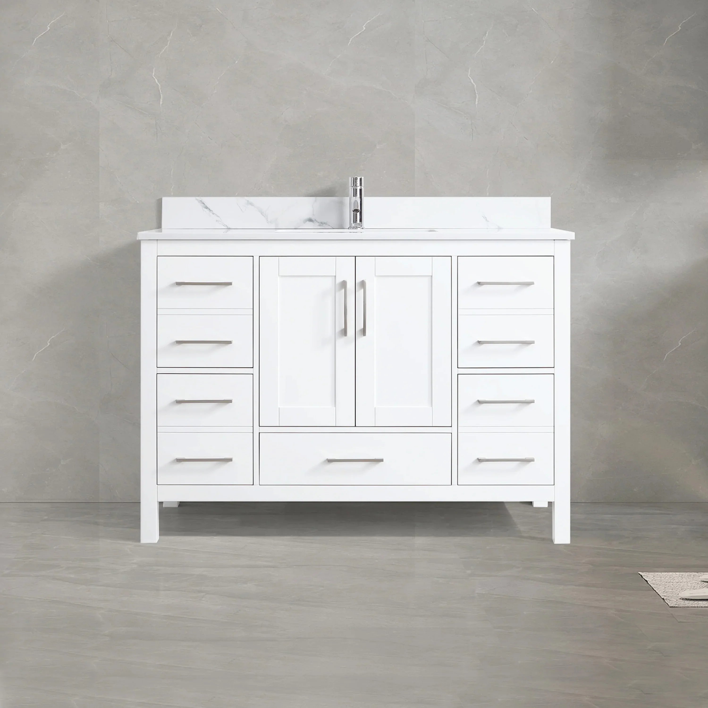 48" White Freestanding Bathroom Vanity with Engineered Calcutta Marble Countertop