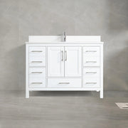 48" White Freestanding Bathroom Vanity with Snow White Quartz Countertop