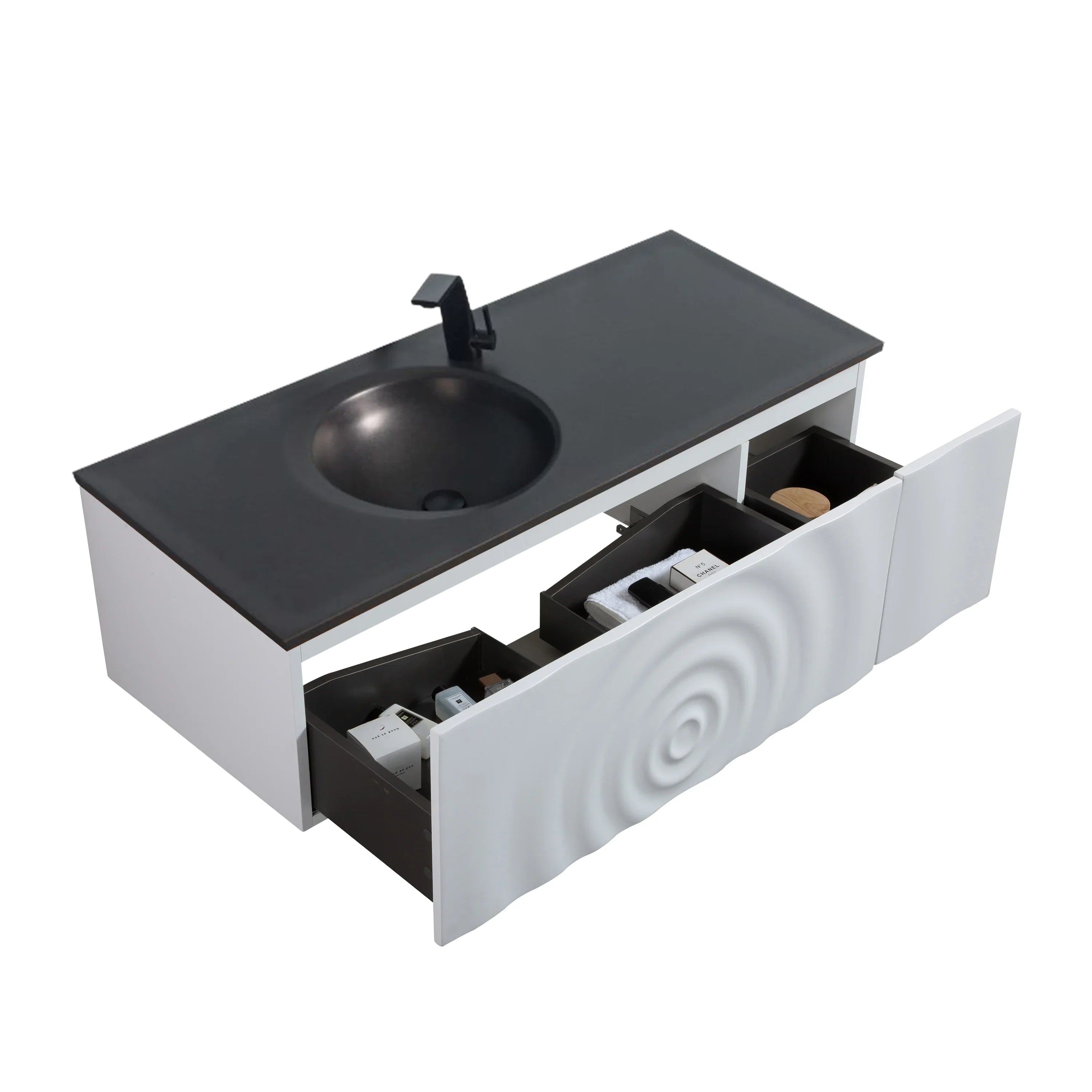 Bundle and Save: 48" Matte White Wall Mount Bathroom Vanity with Mirror and Faucet