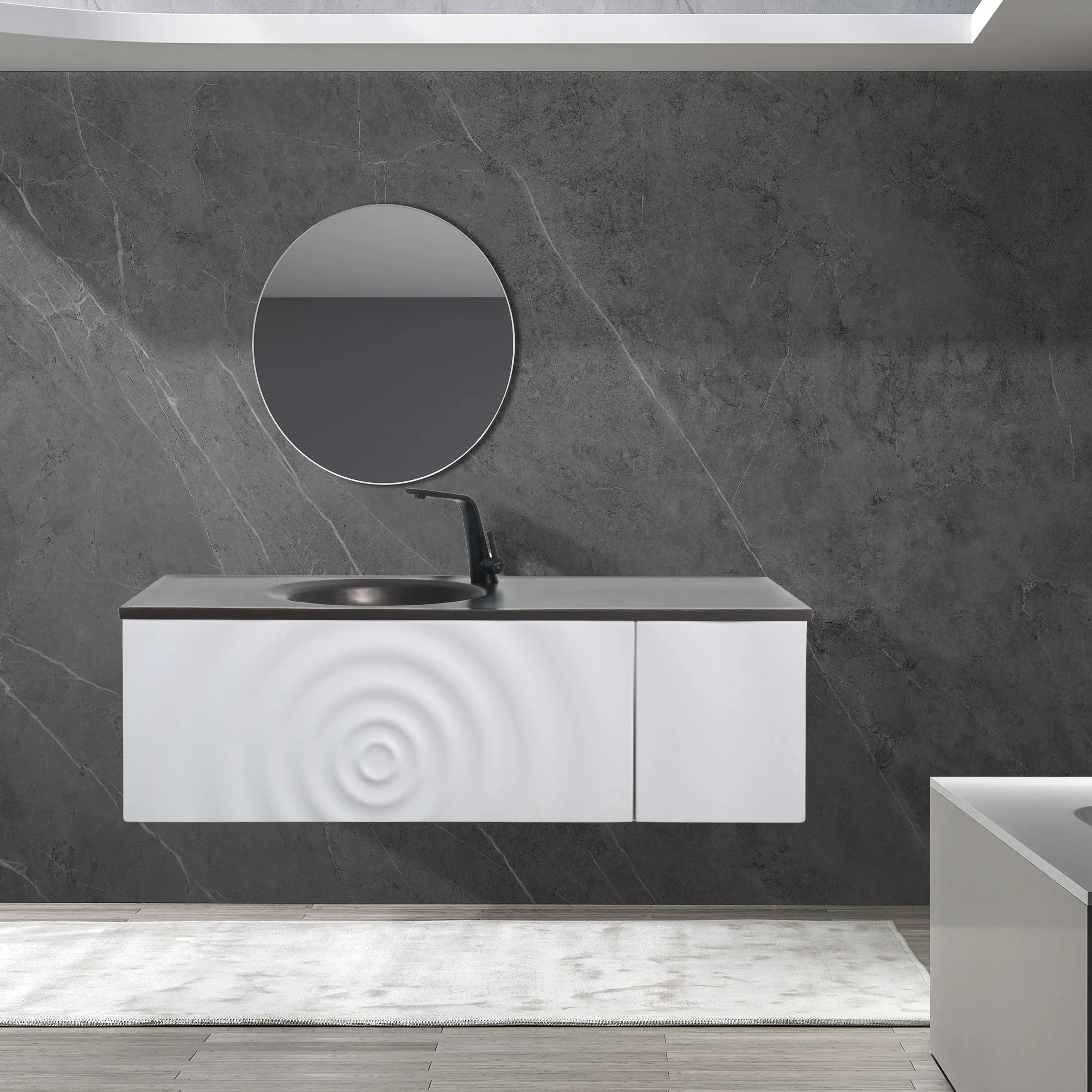 Bundle and Save: 48" Matte White Wall Mount Bathroom Vanity with Mirror and Faucet