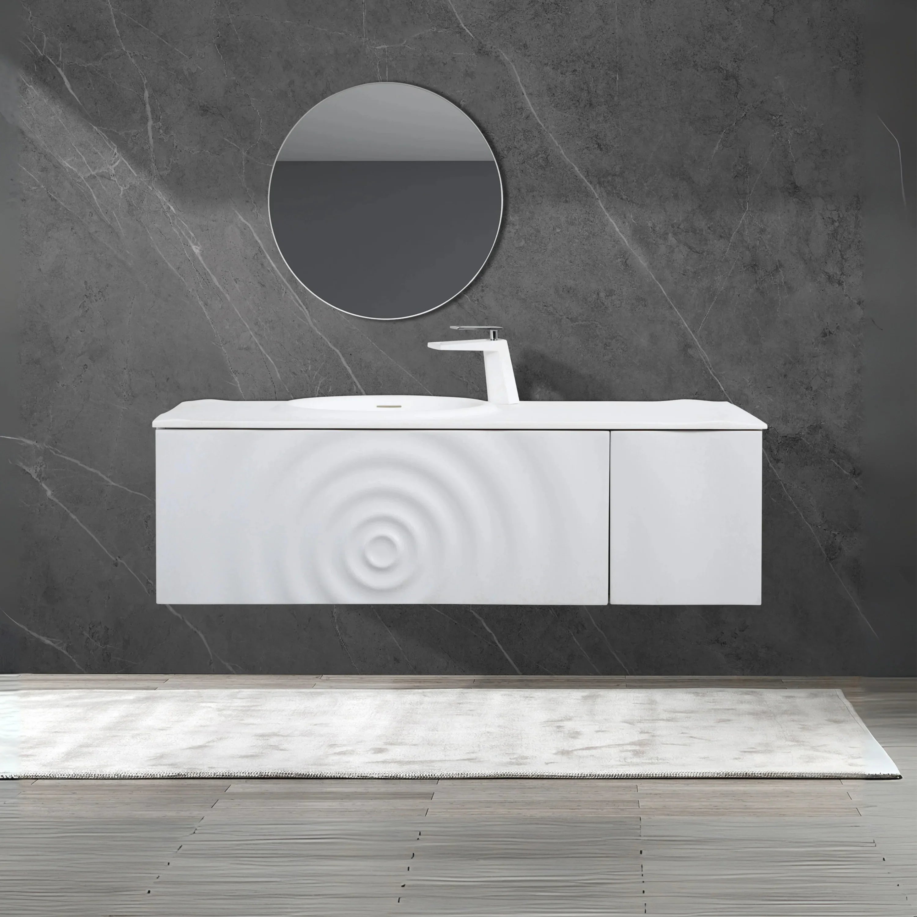Bundle and Save: 48" Matte White Wall Mount Bathroom Vanity with Mirror and Faucet