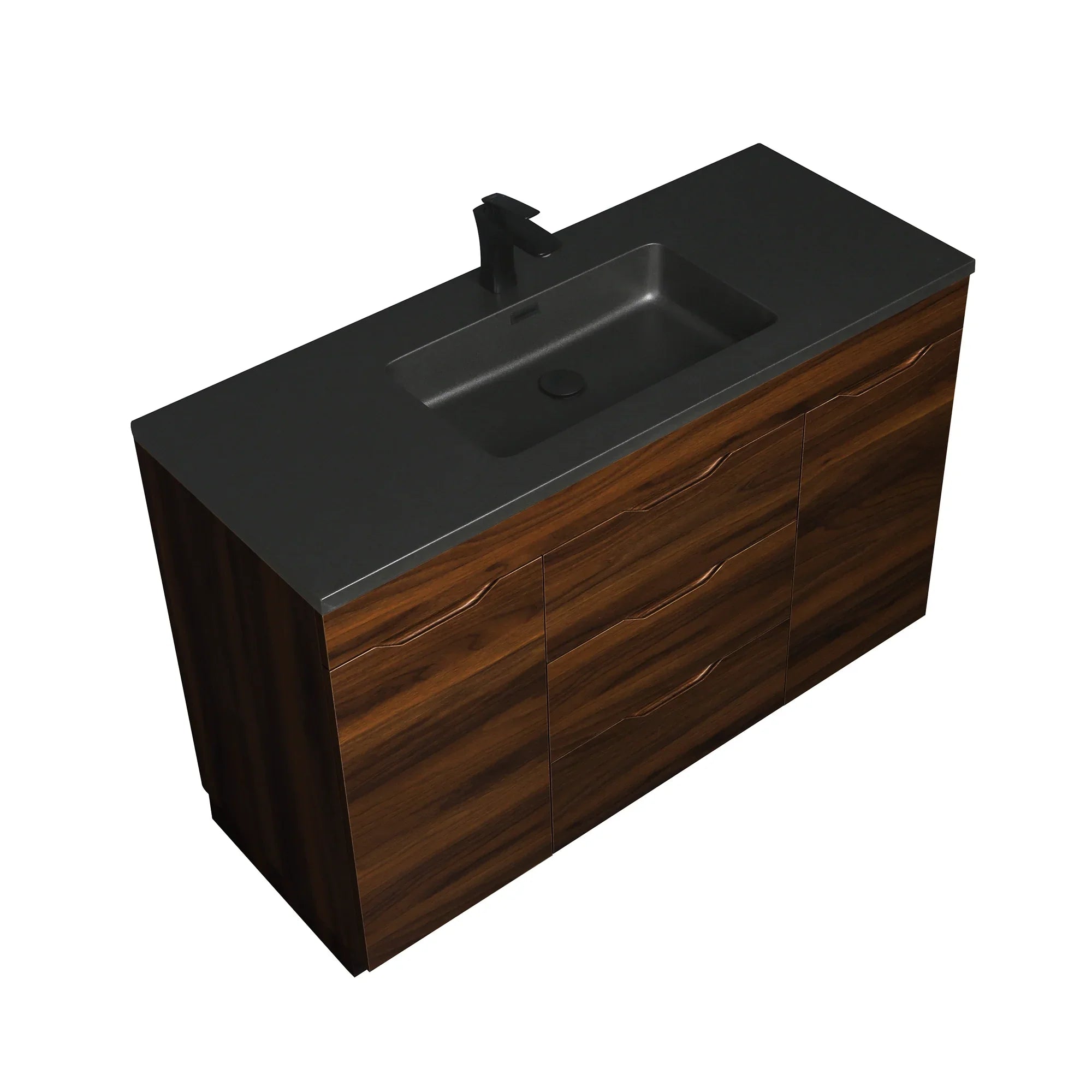 48" Walnut Freestanding Bathroom Vanity with Black Engineered Quartz Countertop-Migration_Bathroom Vanities-DECOROLALA