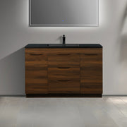 48" Walnut Freestanding Bathroom Vanity with Black Engineered Quartz Countertop-Migration_Bathroom Vanities-DECOROLALA