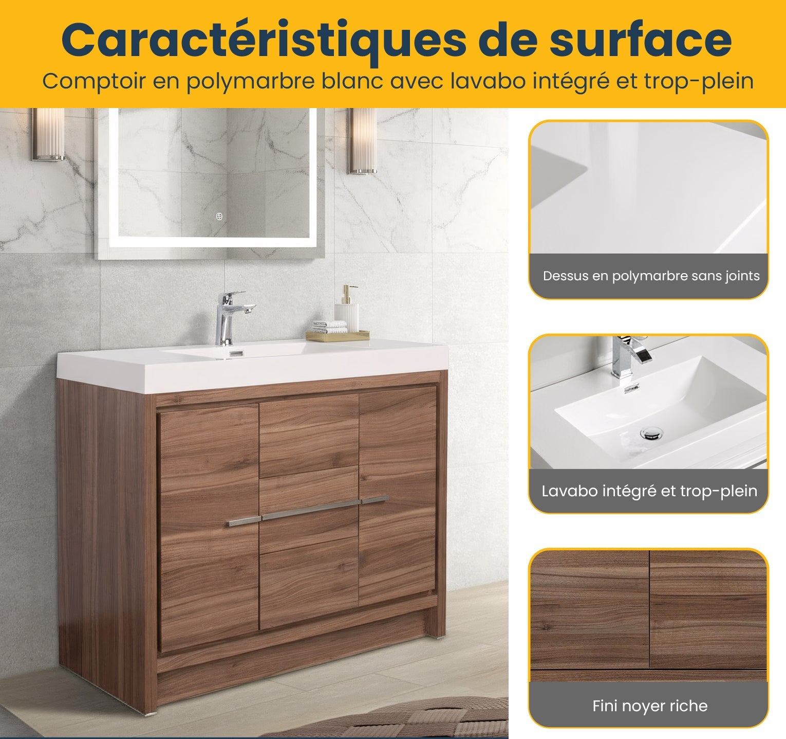 48" Walnut Freestanding Bathroom Vanity with White Polymarble Countertop-Migration_Bathroom Vanities-DECOROLALA