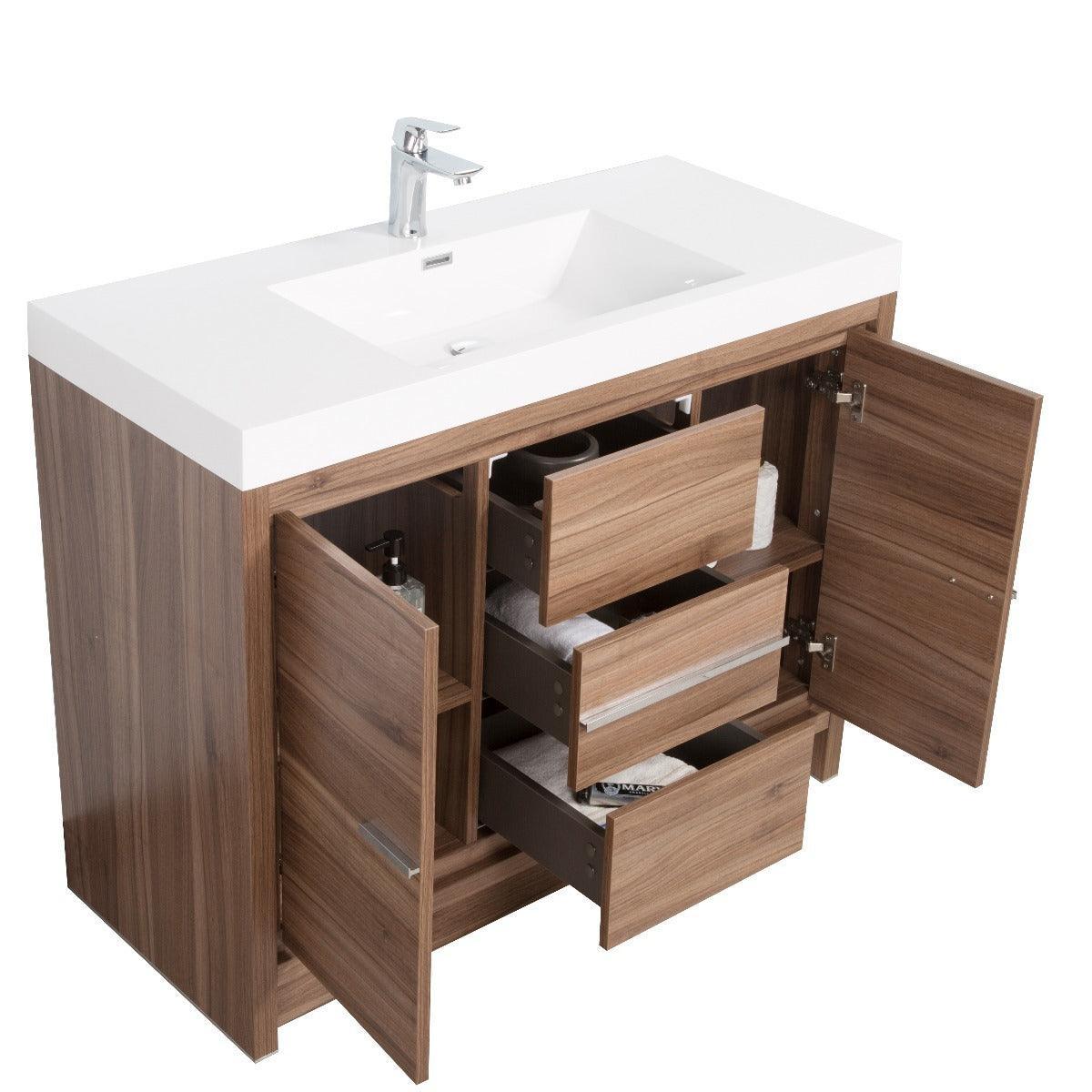 48" Walnut Freestanding Bathroom Vanity with White Polymarble Countertop-Migration_Bathroom Vanities-DECOROLALA