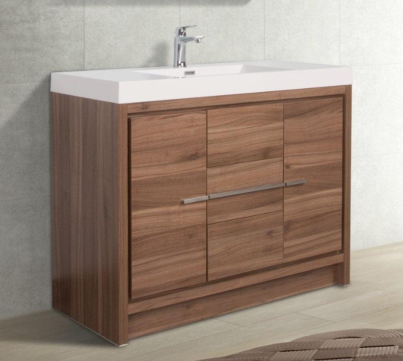 48" Walnut Freestanding Bathroom Vanity with White Polymarble Countertop-Migration_Bathroom Vanities-DECOROLALA