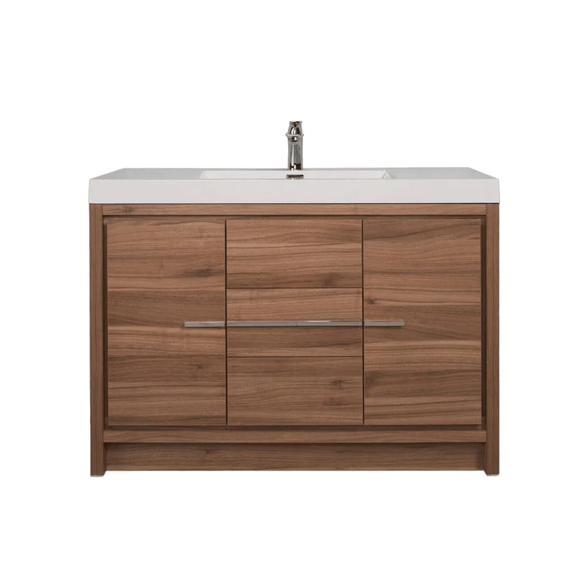 48" Walnut Freestanding Bathroom Vanity with White Polymarble Countertop-Migration_Bathroom Vanities-DECOROLALA