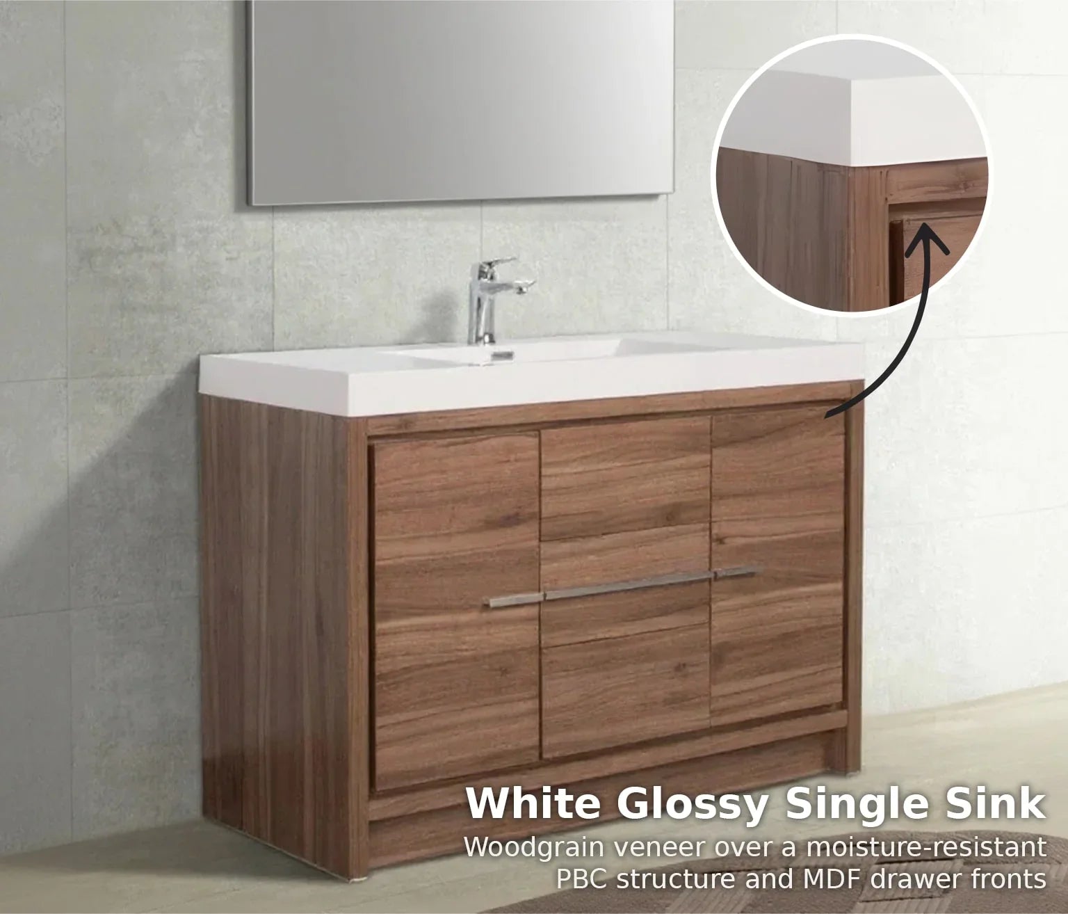 48" Walnut Freestanding Bathroom Vanity with White Polymarble Countertop-Migration_Bathroom Vanities-DECOROLALA