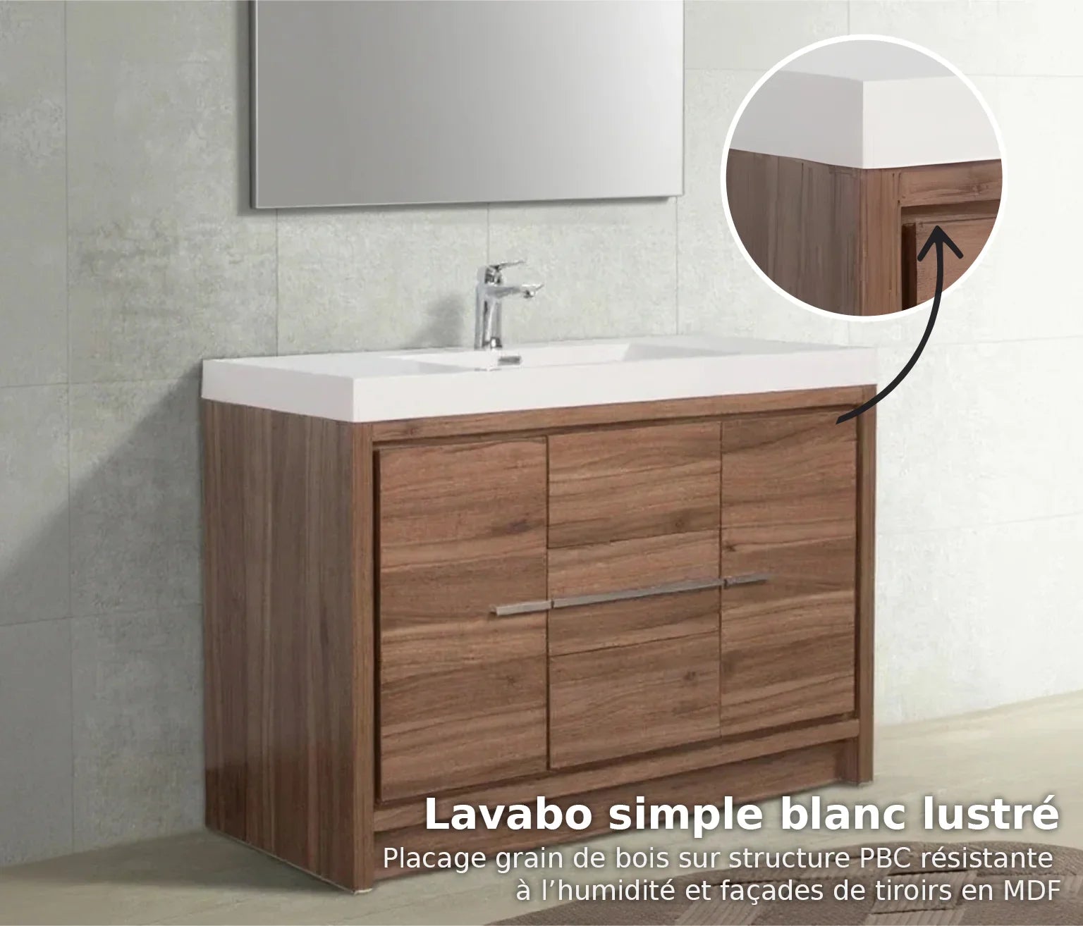 48" Walnut Freestanding Bathroom Vanity with White Polymarble Countertop-Migration_Bathroom Vanities-DECOROLALA