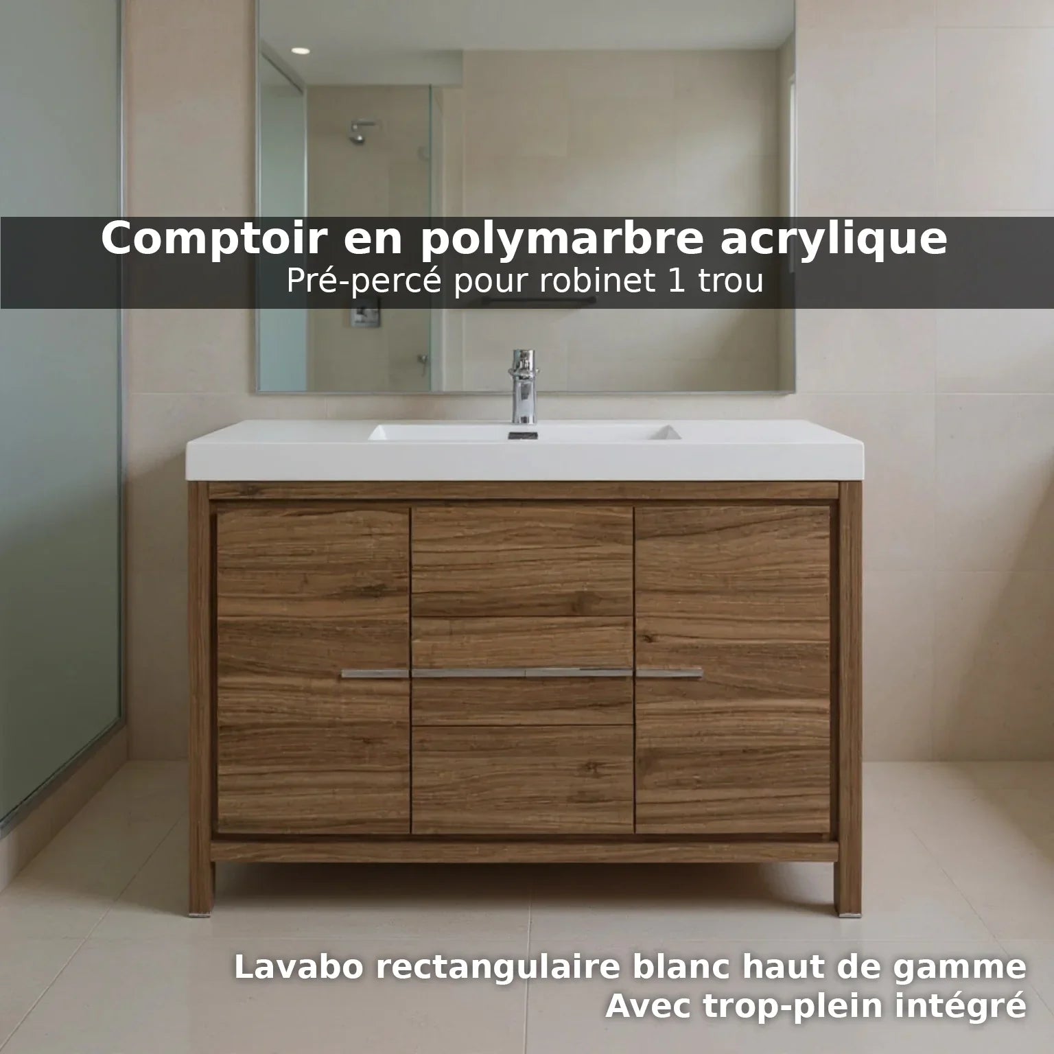 48" Walnut Freestanding Bathroom Vanity with White Polymarble Countertop-Migration_Bathroom Vanities-DECOROLALA