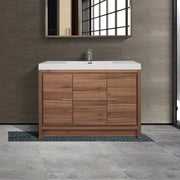 48" Walnut Freestanding Bathroom Vanity with White Polymarble Countertop-Migration_Bathroom Vanities-DECOROLALA