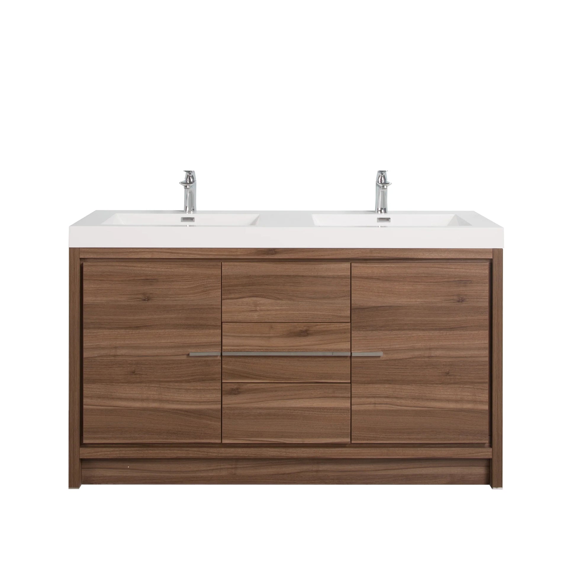 48" Walnut Freestanding Double Sink Bathroom Vanity with White Polymarble Countertop-Migration_Bathroom Vanities-DECOROLALA