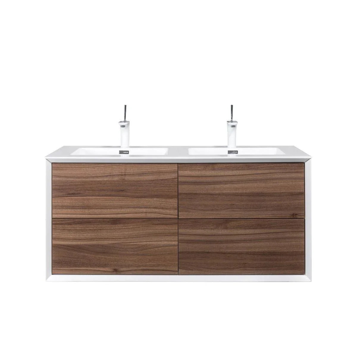 48" Walnut Wall Mount Double Sink Bathroom Vanity with White Polymarble Countertop-Migration_Bathroom Vanities-DECOROLALA