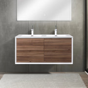 48" Walnut Wall Mount Double Sink Bathroom Vanity with White Polymarble Countertop-Migration_Bathroom Vanities-DECOROLALA