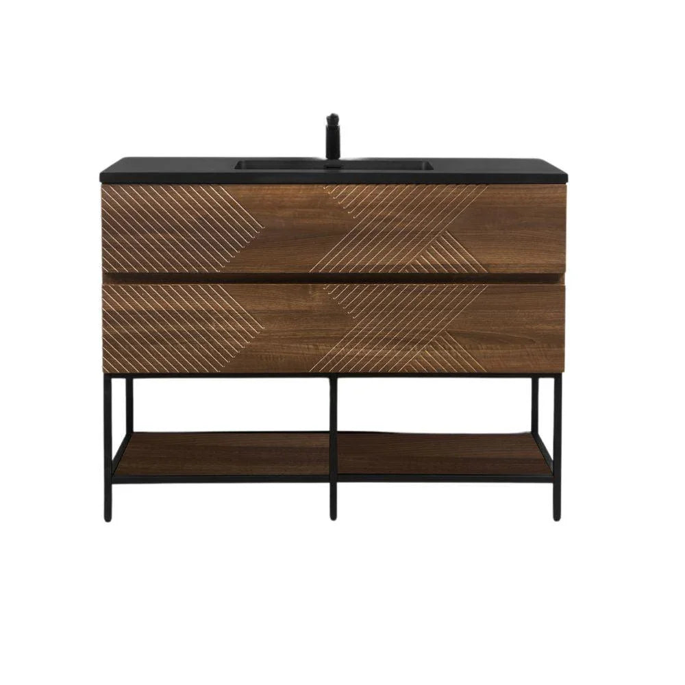 48" Walnut Wall Mount Single Sink Bathroom Vanity with Black Engineered Quartz Countertop-Migration_Bathroom Vanities-DECOROLALA