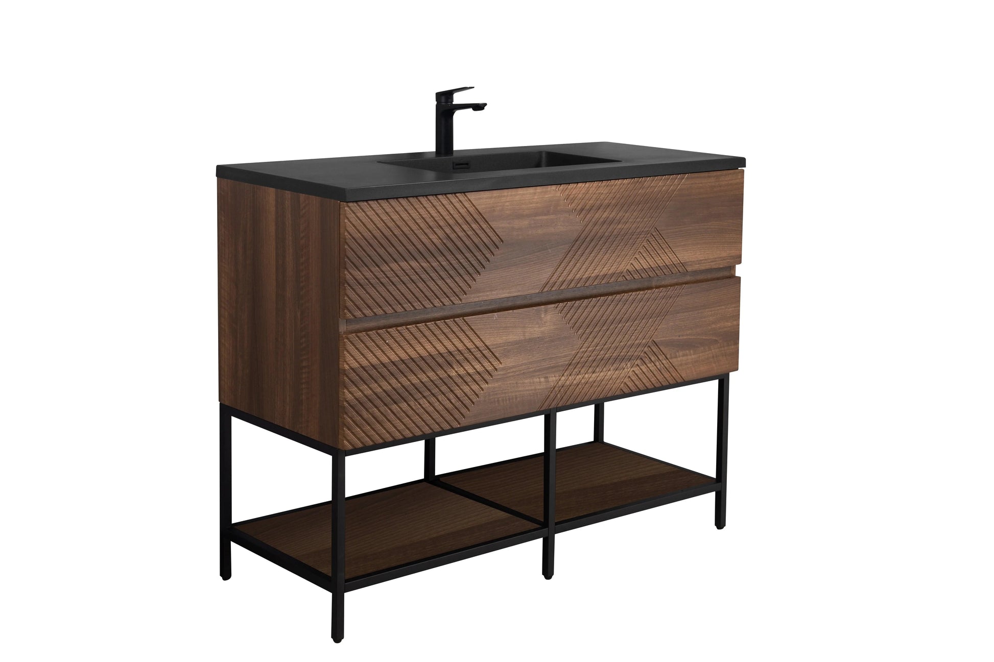 48" Walnut Wall Mount Single Sink Bathroom Vanity with Black Engineered Quartz Countertop-Migration_Bathroom Vanities-DECOROLALA