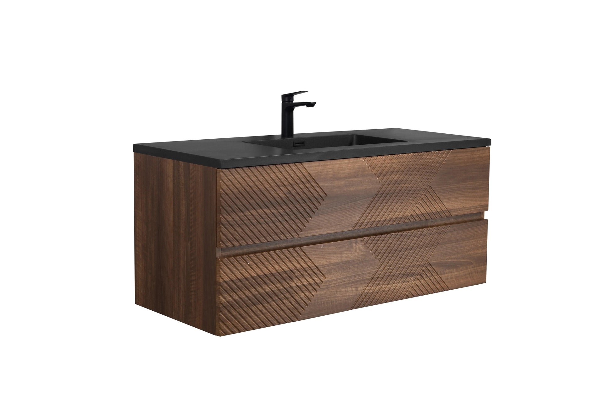 48" Walnut Wall Mount Single Sink Bathroom Vanity with Black Engineered Quartz Countertop-Migration_Bathroom Vanities-DECOROLALA