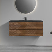 48" Walnut Wall Mount Single Sink Bathroom Vanity with Black Engineered Quartz Countertop-Migration_Bathroom Vanities-DECOROLALA