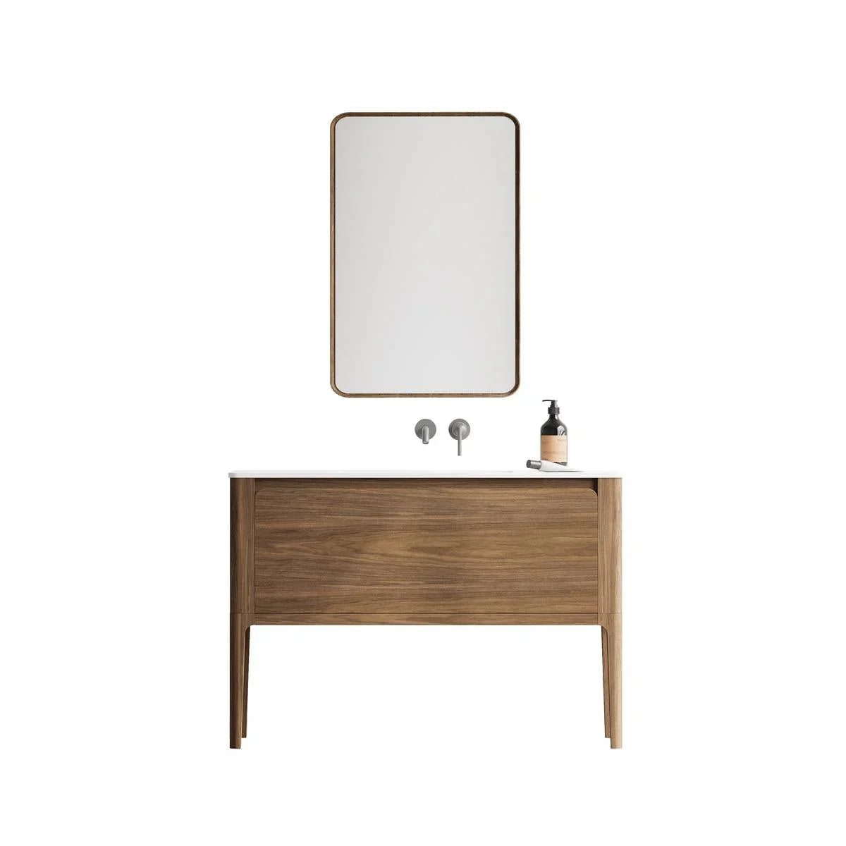 48" Walnut Wall Mount Single Sink Bathroom Vanity with Matte White Solid Surface Countertop-Migration_Bathroom Vanities-DECOROLALA