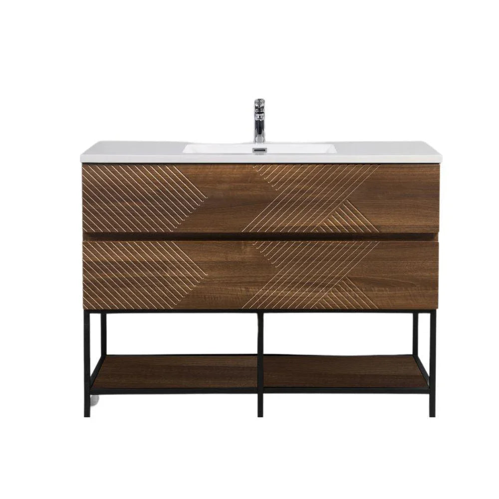 48" Walnut Wall Mount Single Sink Bathroom Vanity with White Polymarble Countertop-Migration_Bathroom Vanities-DECOROLALA