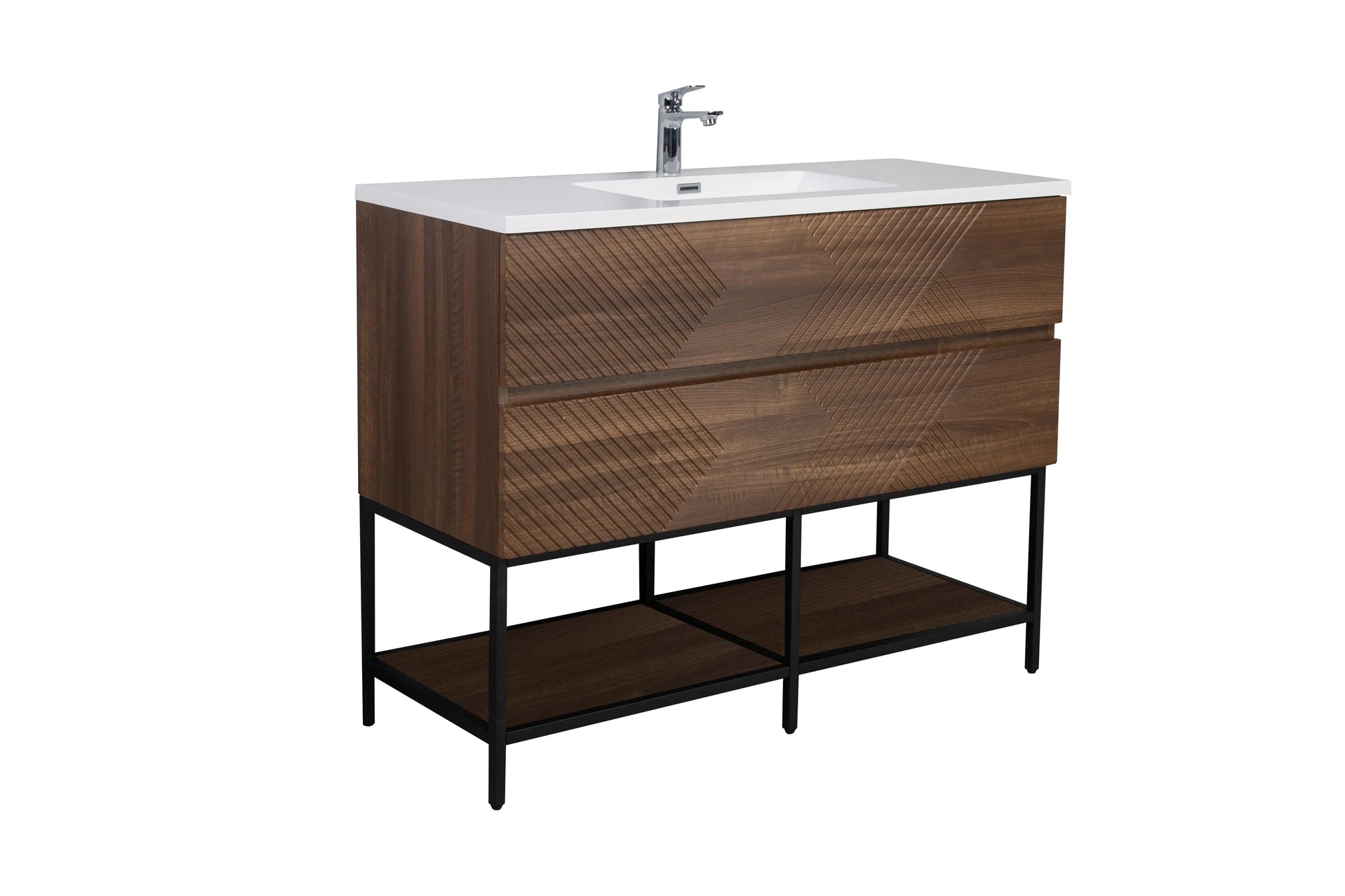 48" Walnut Wall Mount Single Sink Bathroom Vanity with White Polymarble Countertop-Migration_Bathroom Vanities-DECOROLALA
