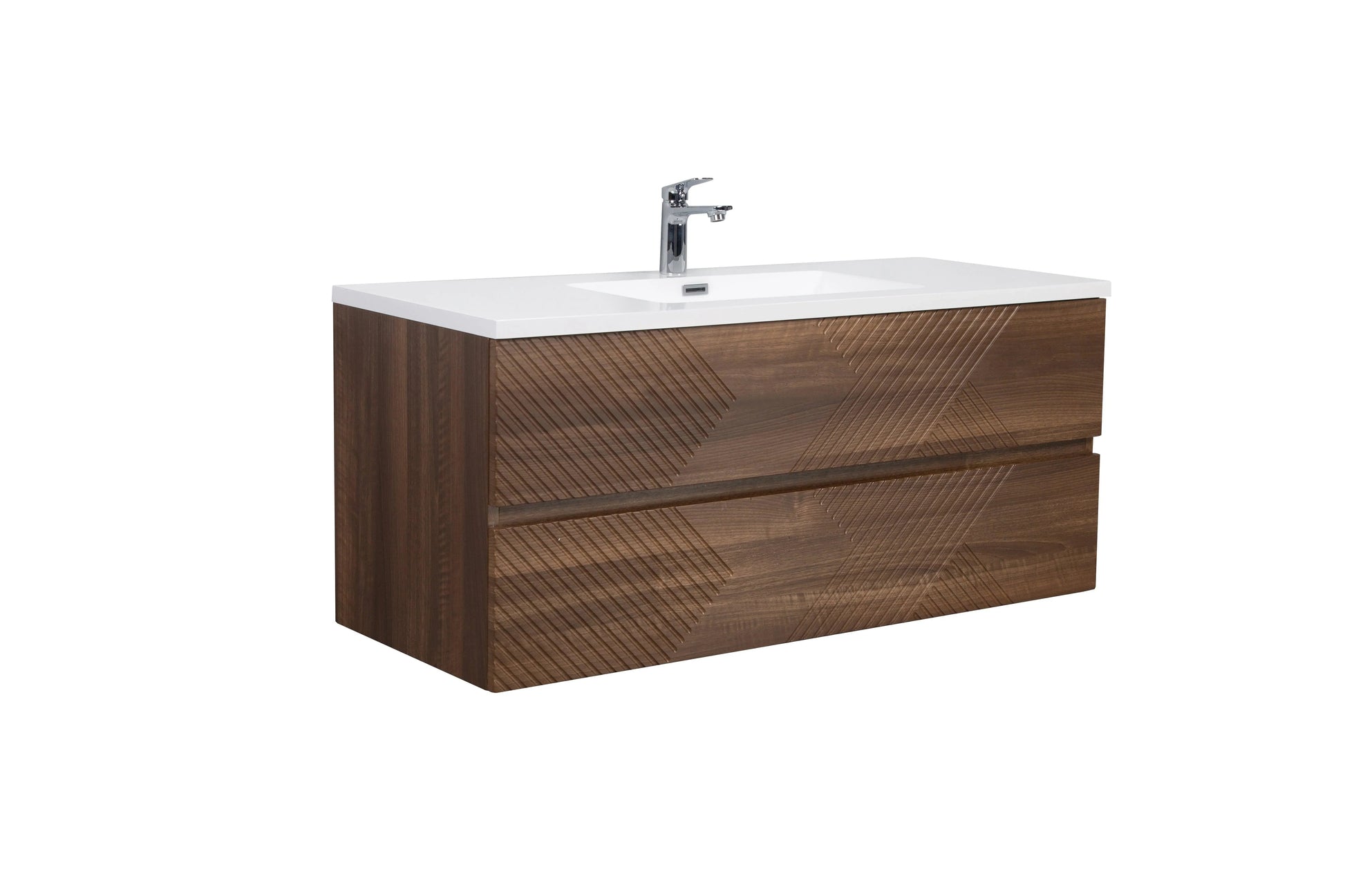 48" Walnut Wall Mount Single Sink Bathroom Vanity with White Polymarble Countertop-Migration_Bathroom Vanities-DECOROLALA