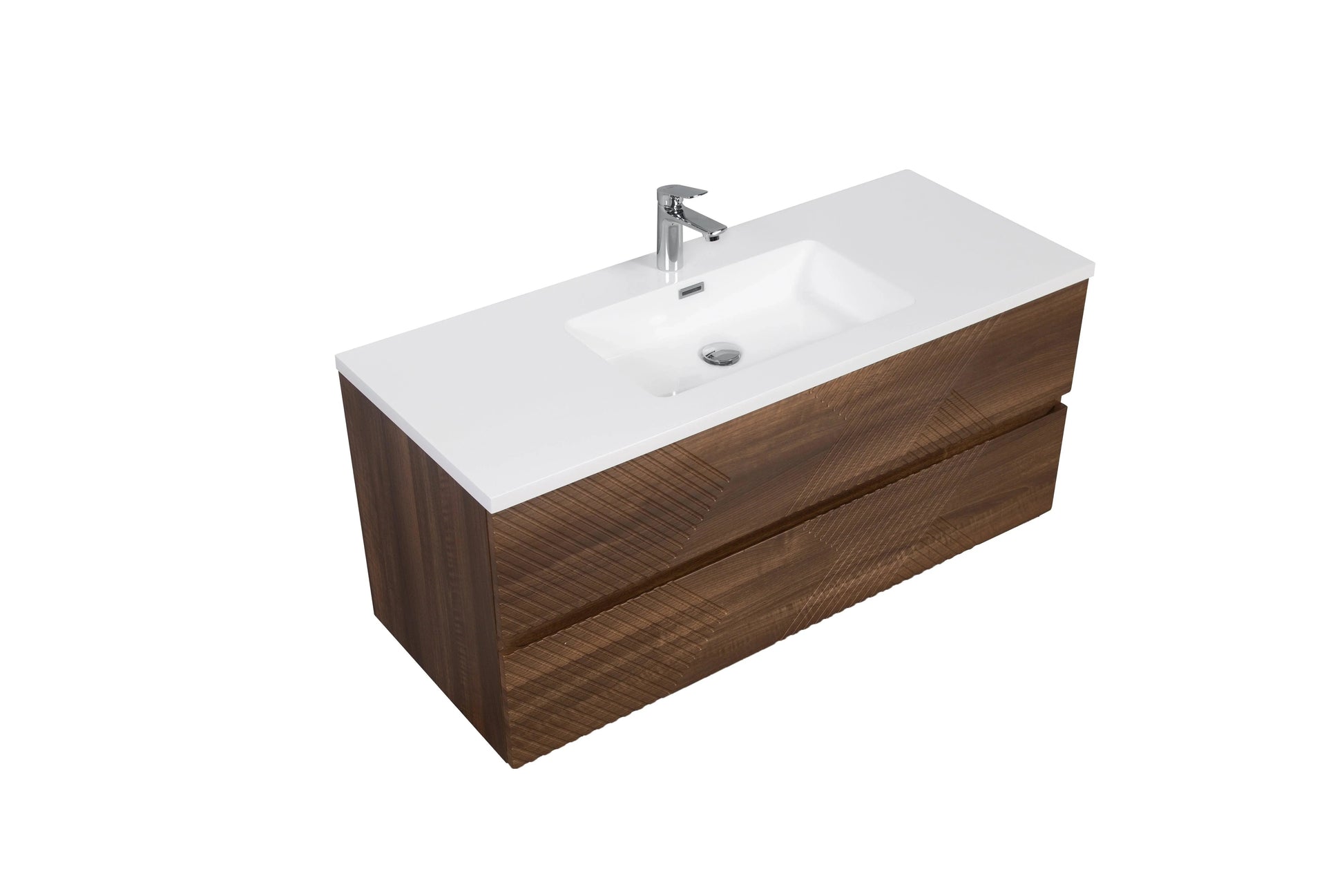 48" Walnut Wall Mount Single Sink Bathroom Vanity with White Polymarble Countertop-Migration_Bathroom Vanities-DECOROLALA