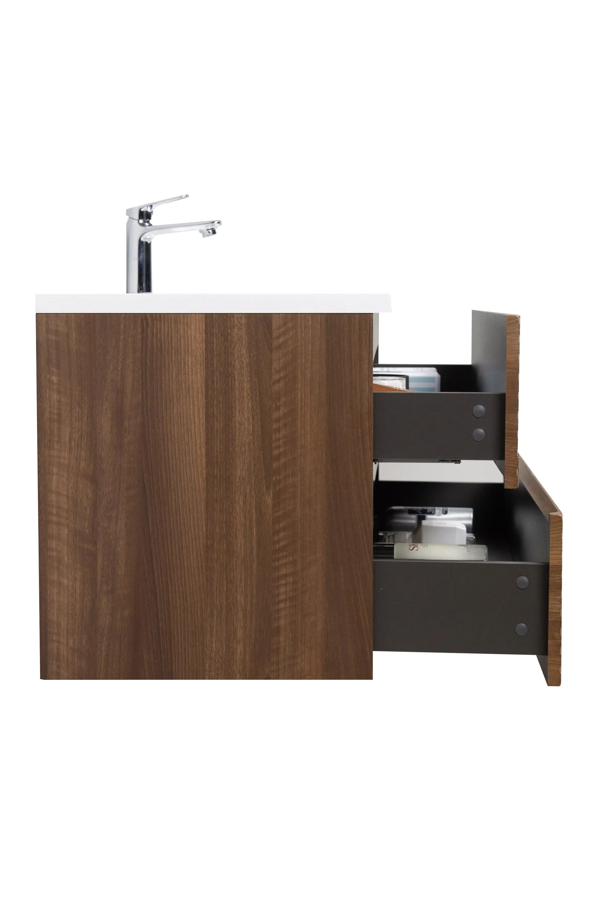 48" Walnut Wall Mount Single Sink Bathroom Vanity with White Polymarble Countertop-Migration_Bathroom Vanities-DECOROLALA