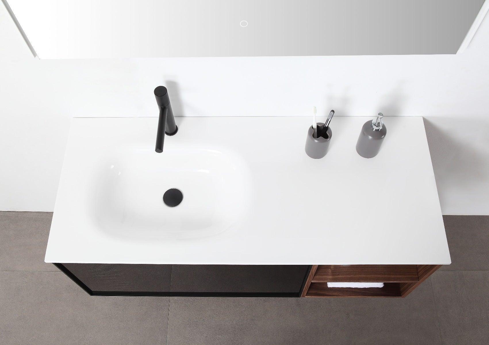 48" Walnut Wall Mount Single Sink Bathroom Vanity with White Solid Surface Countertop-Migration_Bathroom Vanities-DECOROLALA