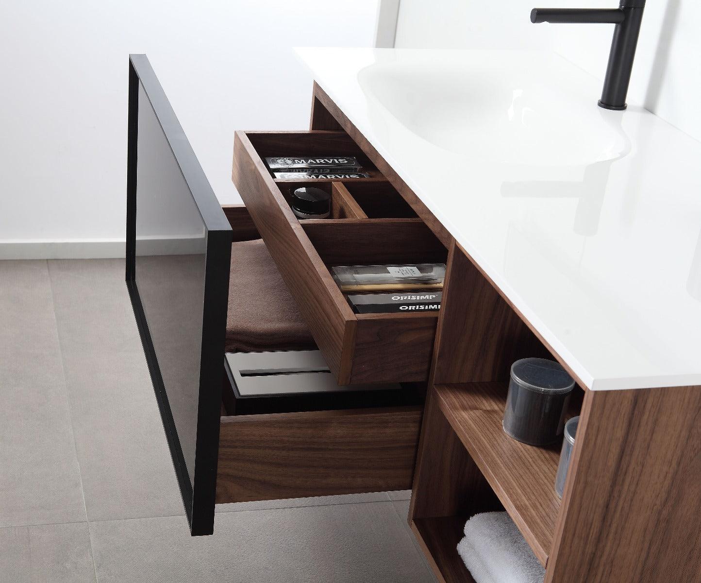 48" Walnut Wall Mount Single Sink Bathroom Vanity with White Solid Surface Countertop-Migration_Bathroom Vanities-DECOROLALA