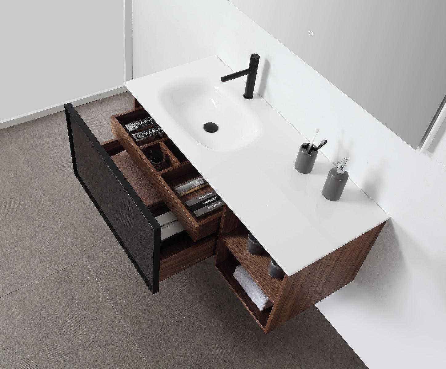 48" Walnut Wall Mount Single Sink Bathroom Vanity with White Solid Surface Countertop-Migration_Bathroom Vanities-DECOROLALA
