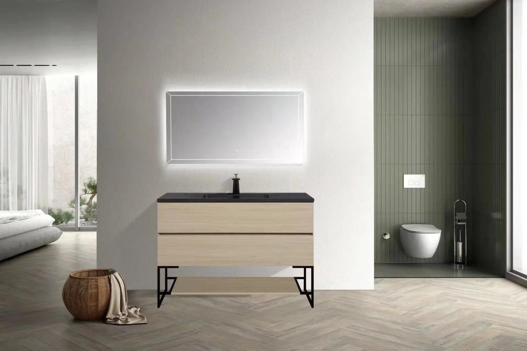 48" Wheat Open Shelf with Matte Black Frame-Migration_Bathroom Vanities-DECOROLALA