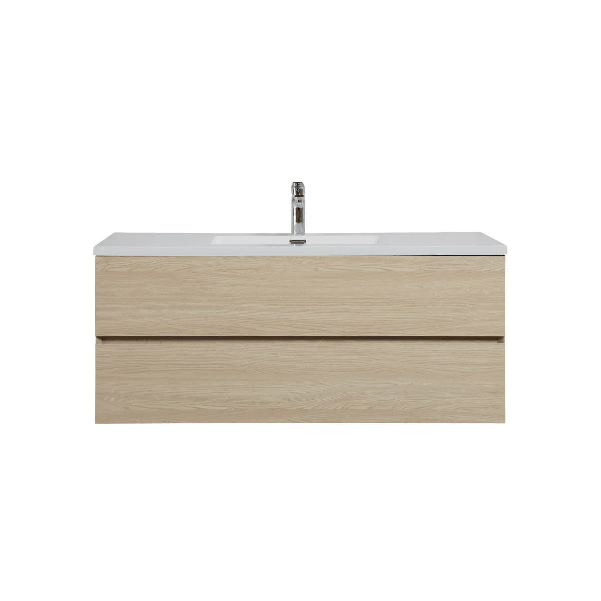 48" Wheat Wall Mount Single Sink Bathroom Vanity with White Polymarble Countertop-Migration_Bathroom Vanities-DECOROLALA