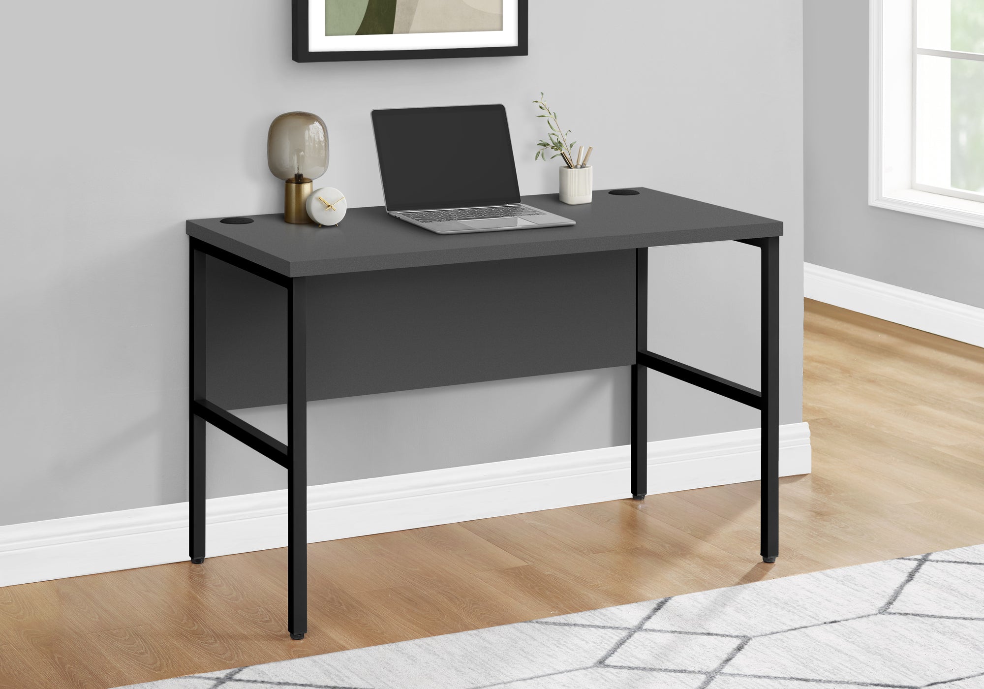 48" White Computer Desk with Silver Metal Legs-Hutch-DECOROLALA