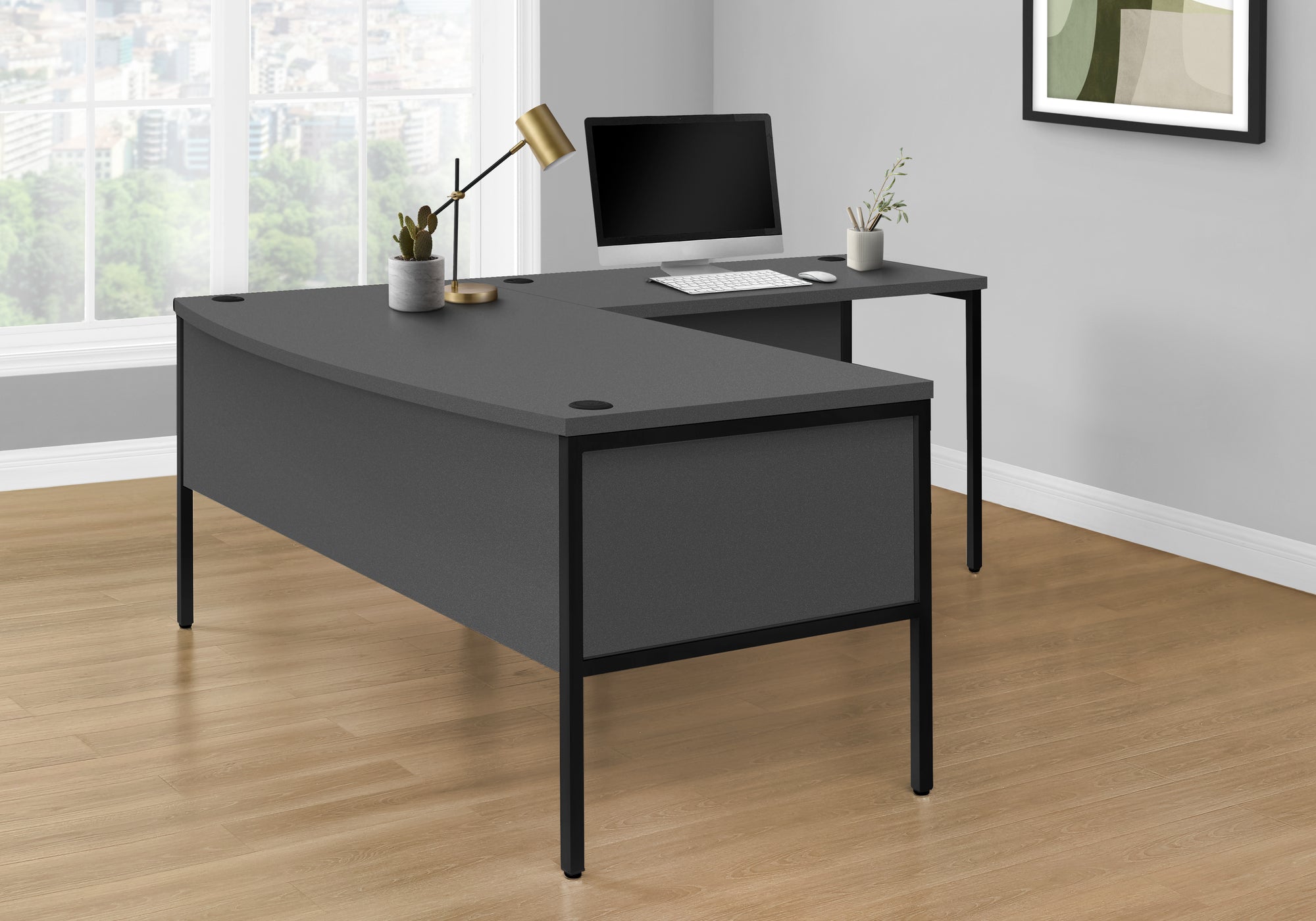 48" White Computer Desk with Silver Metal Legs-Hutch-DECOROLALA