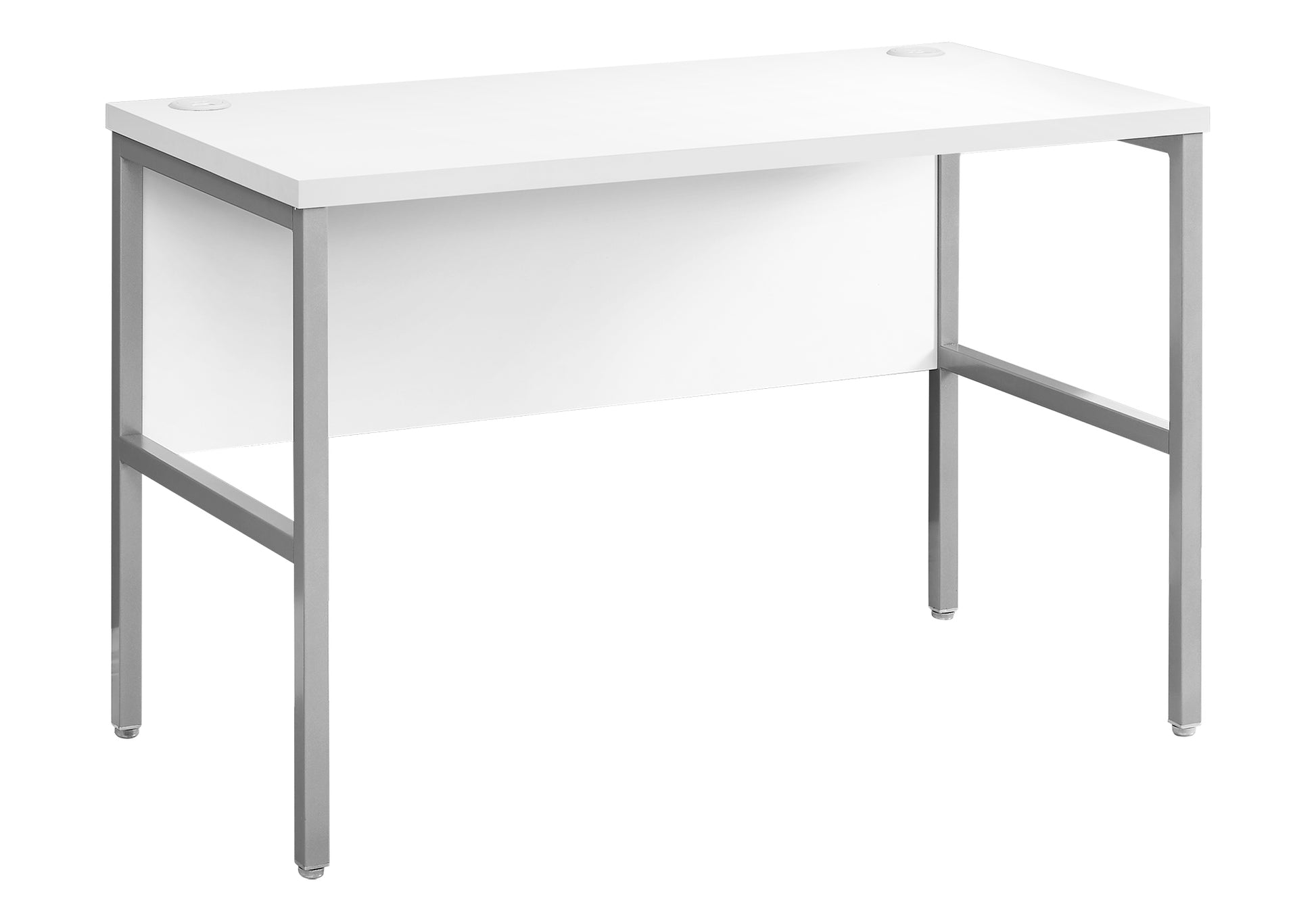 48" White Computer Desk with Silver Metal Legs-Hutch-DECOROLALA