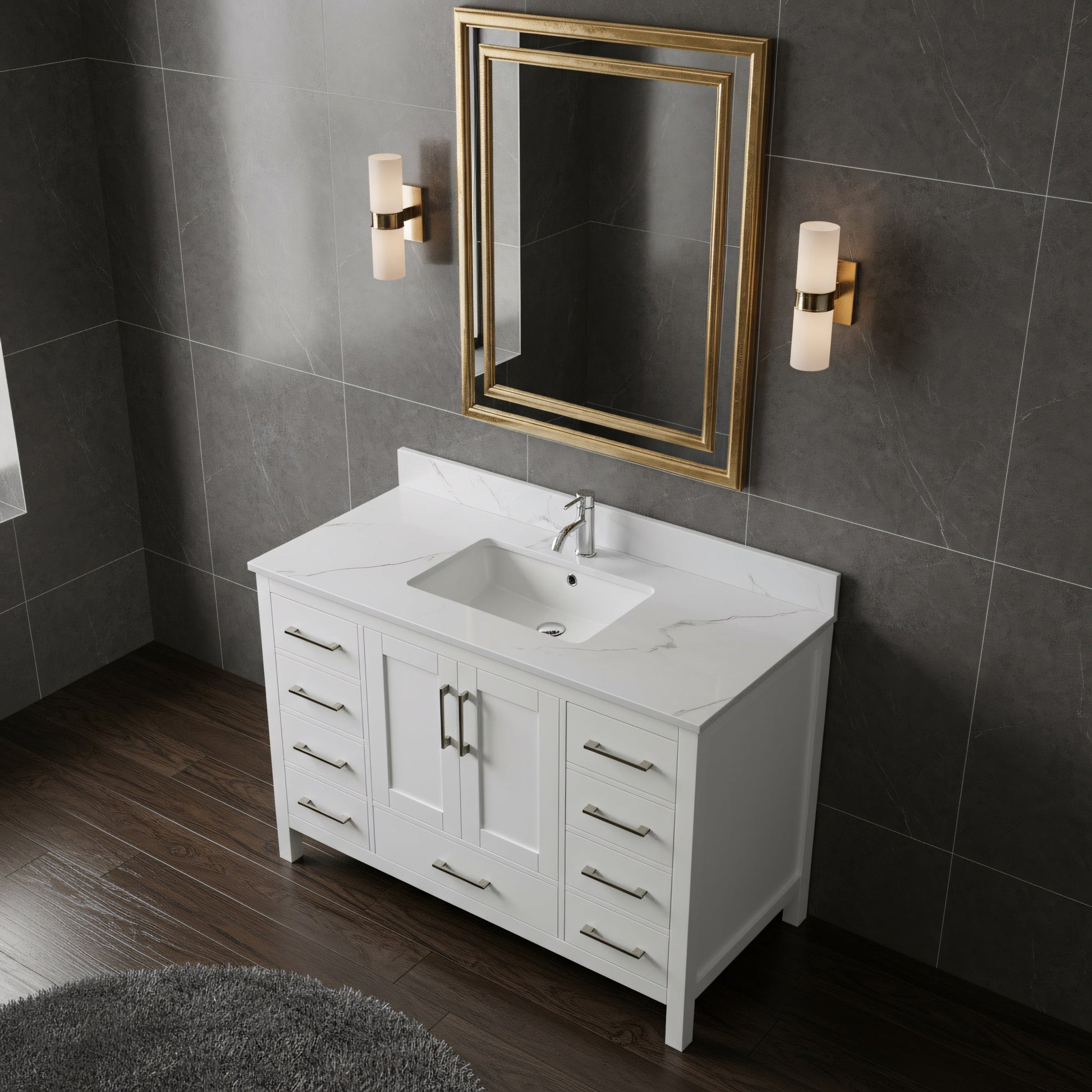 48" White Freestanding Bathroom Vanity with Engineered Calcutta Marble Countertop-Migration_Bathroom Vanities-DECOROLALA