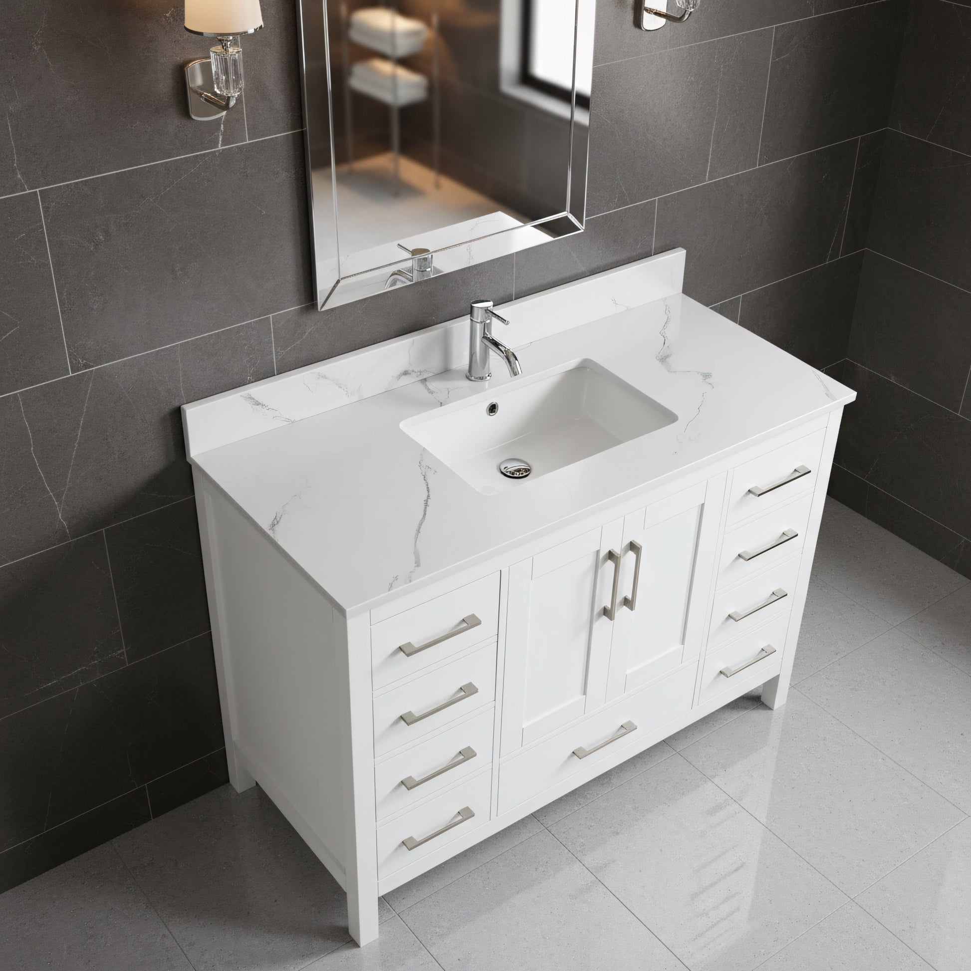 48" White Freestanding Bathroom Vanity with Engineered Calcutta Marble Countertop-Migration_Bathroom Vanities-DECOROLALA