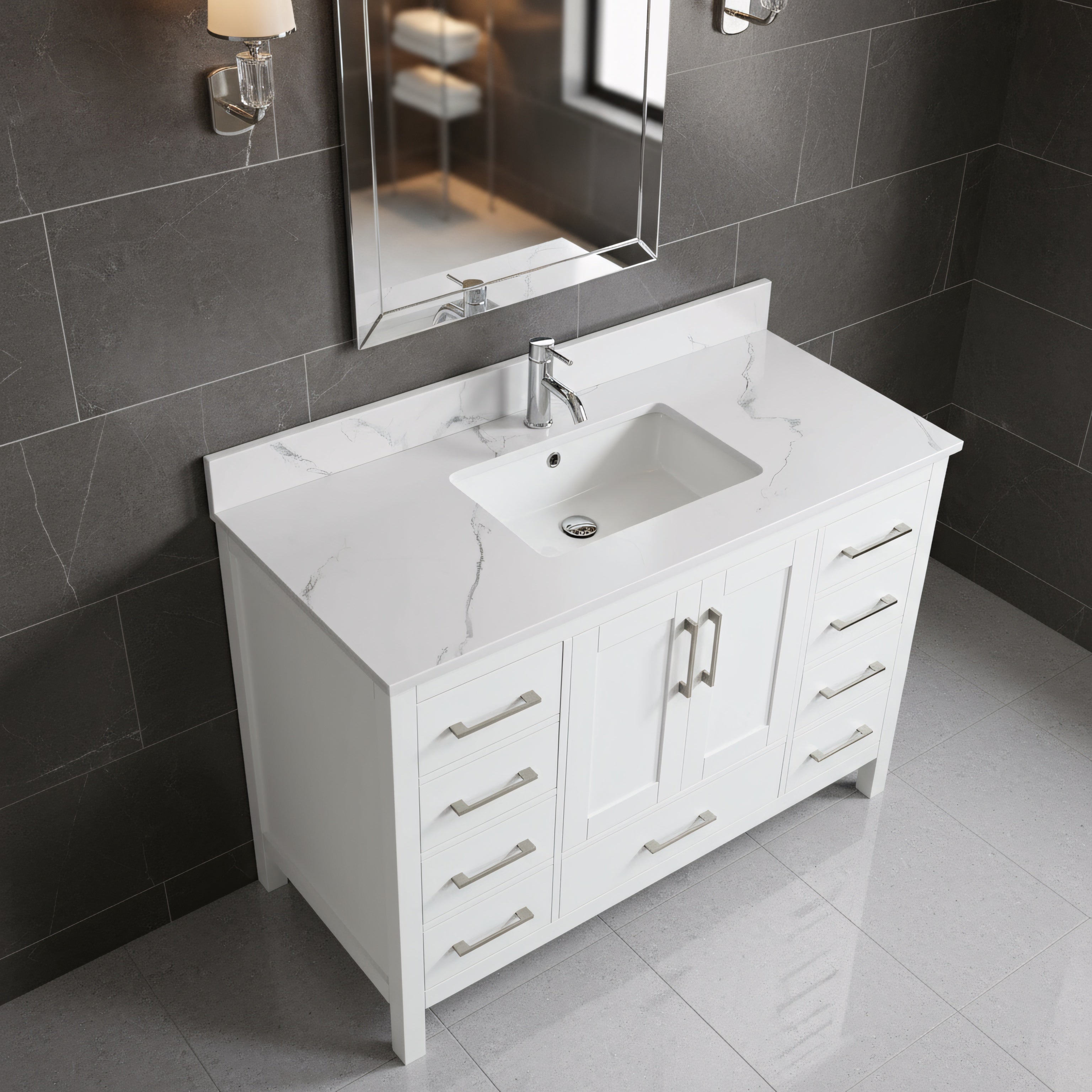 48" White Freestanding Bathroom Vanity with Engineered Calcutta Marble Countertop-Migration_Bathroom Vanities-DECOROLALA