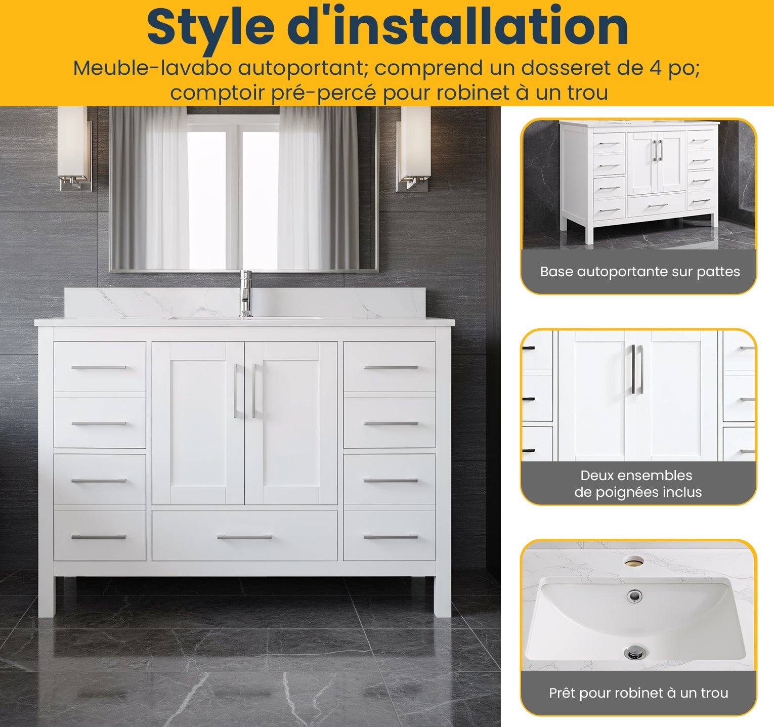 48" White Freestanding Bathroom Vanity with Engineered Calcutta Marble Countertop-Migration_Bathroom Vanities-DECOROLALA